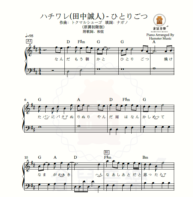 ハチワレ(田中誠人) - ひとりごつ(原調初階版)_附歌詞、和弦(Chiikawa片尾曲)