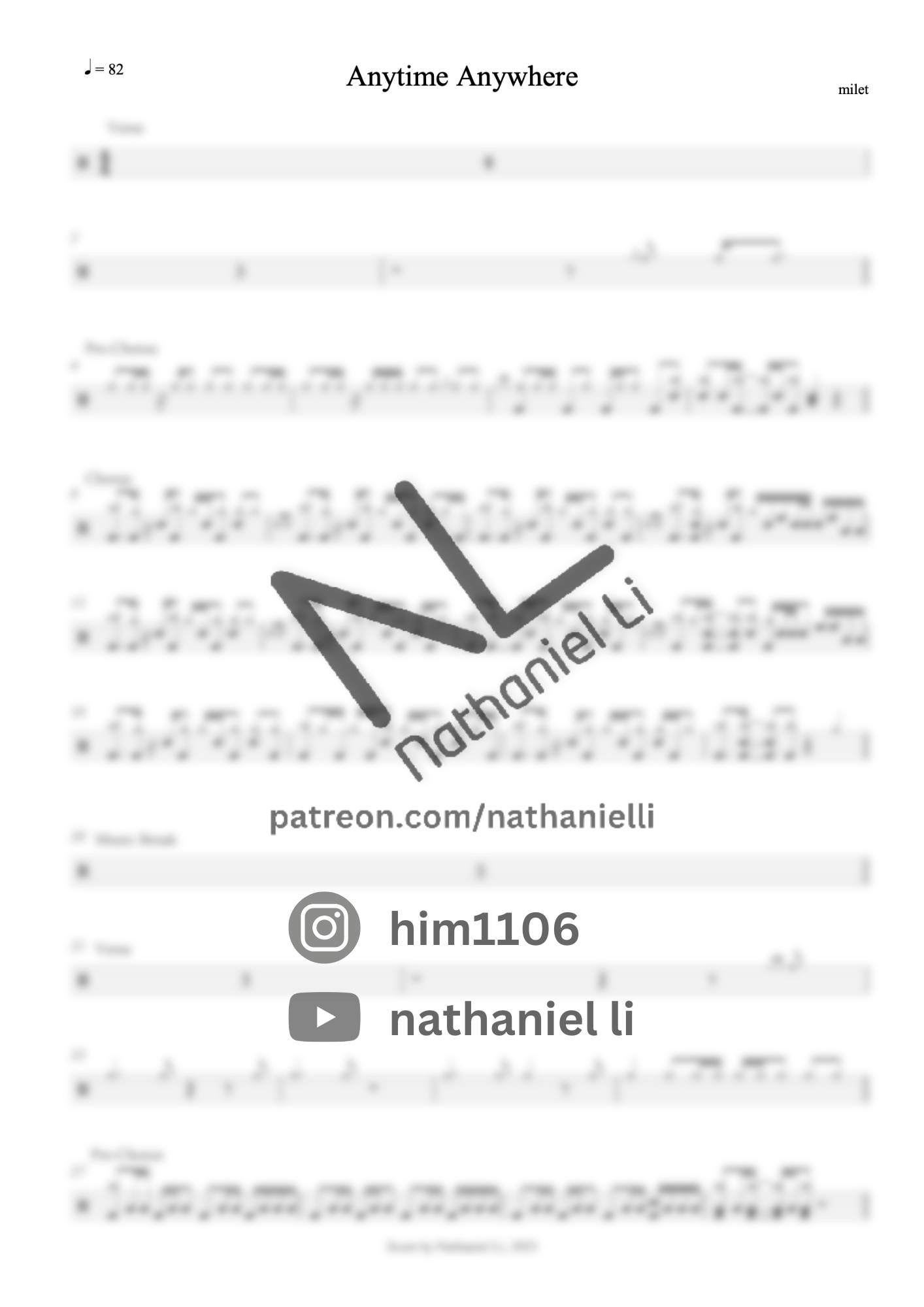 milet - Anytime Anywhere| 鼓譜