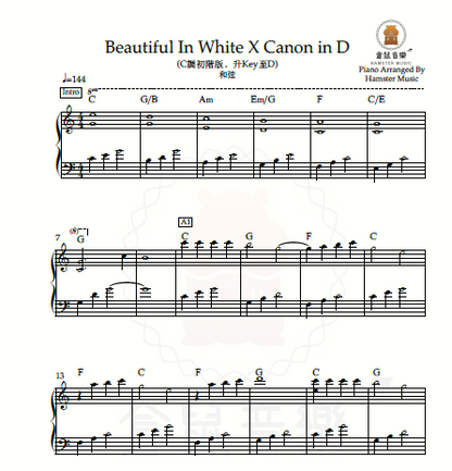 Shane Filan - Beautiful In White X Canon in D(C調初階版，升Key至D)_附和弦
