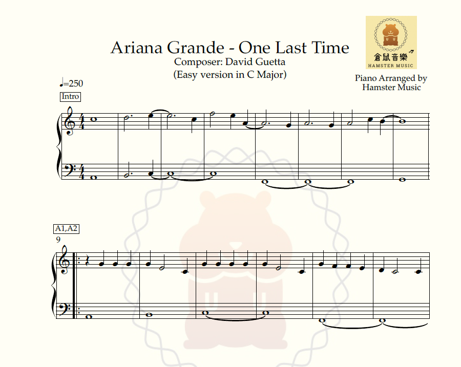 Ariana Grande - One Last Time(Easy version in C)